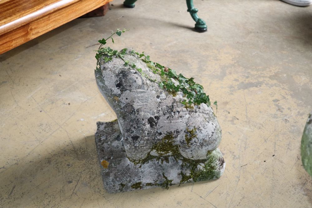 A reconstituted stone frog fountain ornament, H.43cm